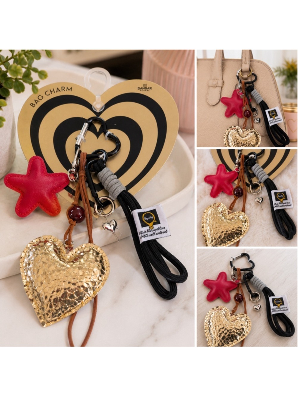 Danbar Heart Starfish Bag Charm Keychain Wristlet Tassel Charm NWT